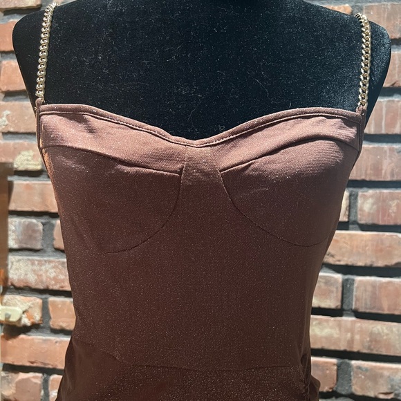 Brown/Metallic Gold Dress w/Gold Chain Link straps - Picture 6 of 6